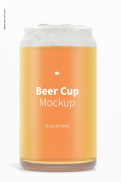 PSD 16 oz glass beer cup mockup, front view