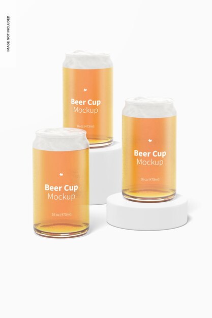 16 oz glass beer cups mockup, front view