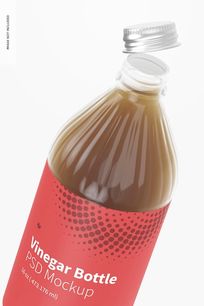 PSD 16 oz glass vinegar bottle mockup, close up