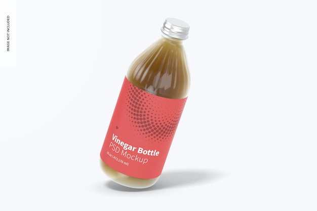 16 oz glass vinegar bottle mockup, floating