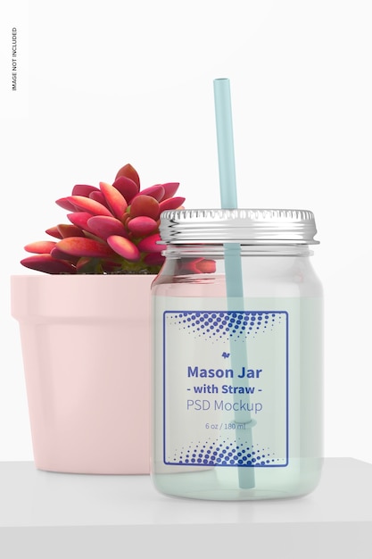 16 oz mason jar met stro mockup