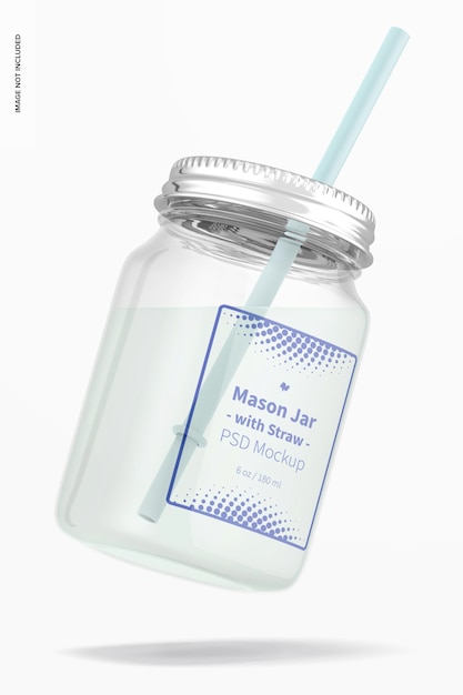 16 oz mason jar with straw mockup