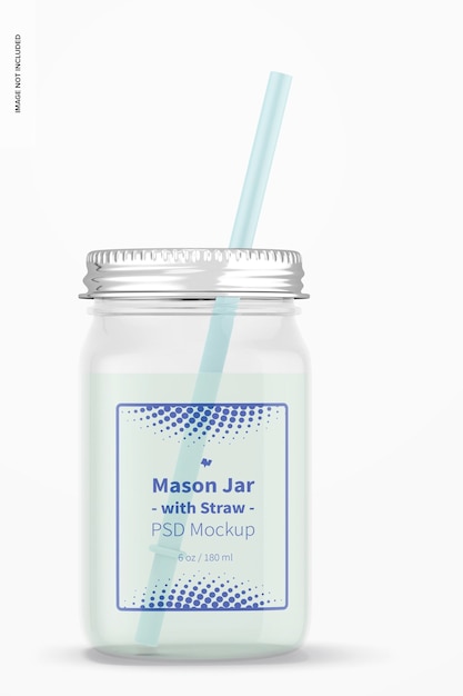 16 oz Mason Jar with Straw Mockup