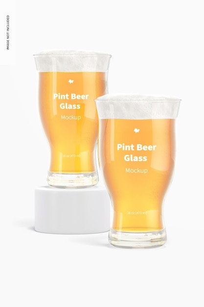 16 oz pints beer glass mockup, front view