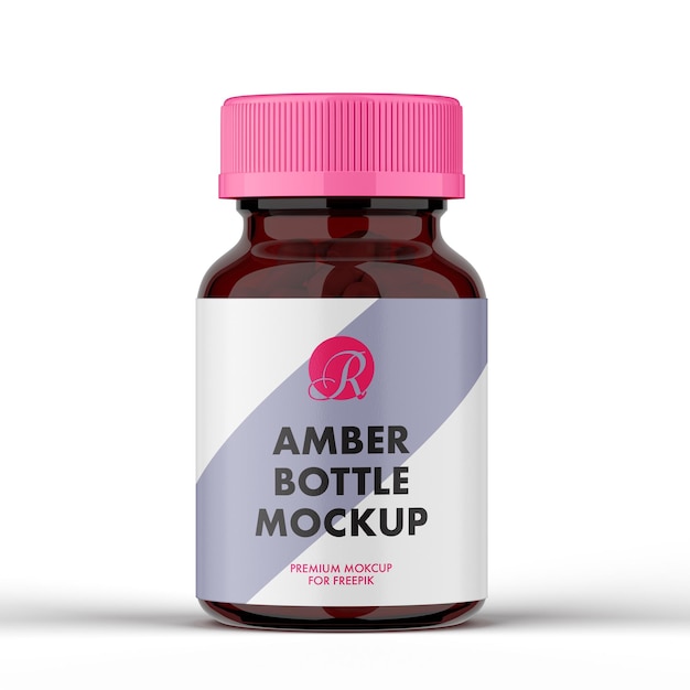 167_Amber Pill Bottle with Label Mockup