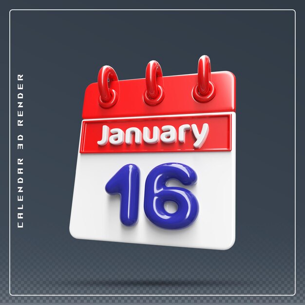 PSD 16th january calendar icon 3d render