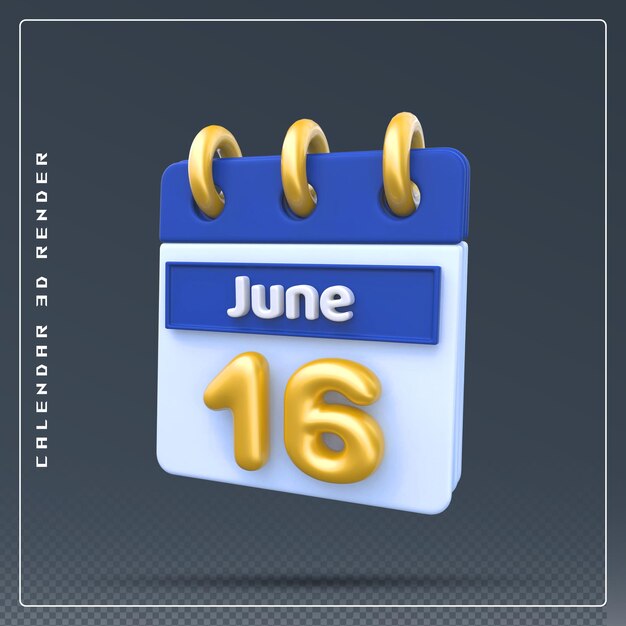 PSD 16 giugno icona del calendario rendering 3d