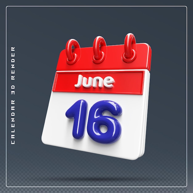 Premium PSD 16th June Calendar icon 3d render