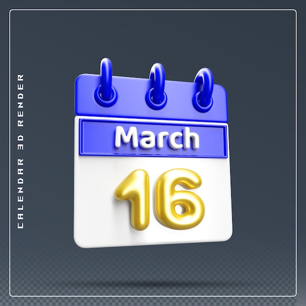 16th march calendar icon 3d render