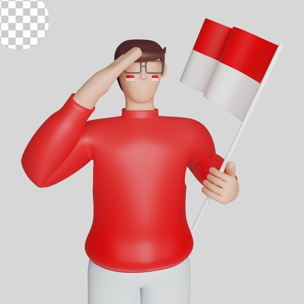 8월 17일 젊은 남자 3d 캐릭터 삽화와 함께 인도네시아 독립기념일을 축하합니다. Psd 프리미엄