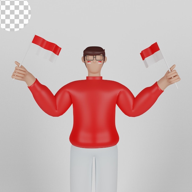 17 august happy indonesia independence day with young man 3d character illustration. psd premium