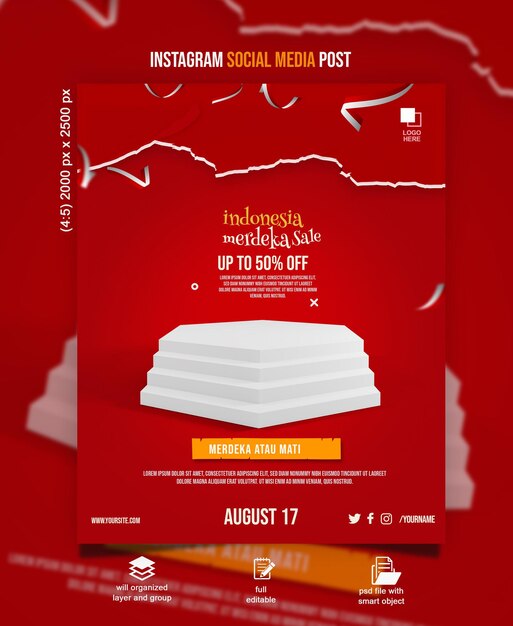 17 august indonesia independence day 3d podium product social media post template sale