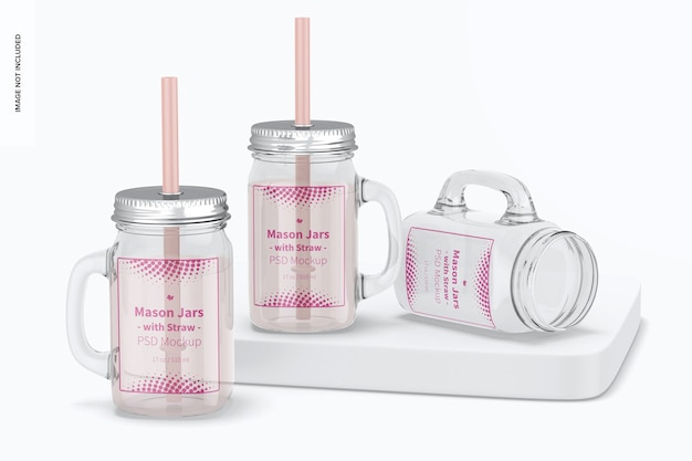 17 oz mason jar with straw set mockup