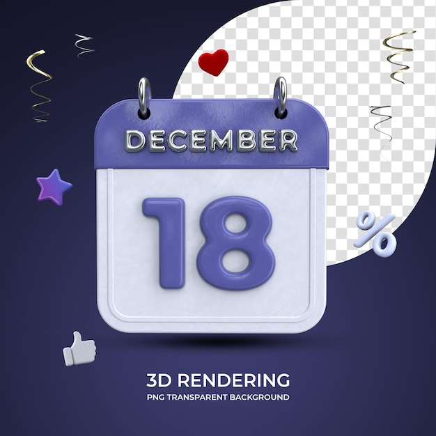 18 december kalender 3d-rendering geïsoleerde transparante background