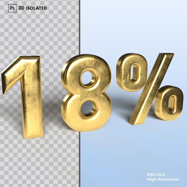 18 nummer korting percentage 3d-rendering geïsoleerd op transparante achtergrond psd