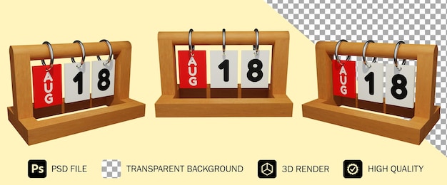 18 sierpnia nowoczesny unikalny drewniany kalendarz renderowania 3d premium psd