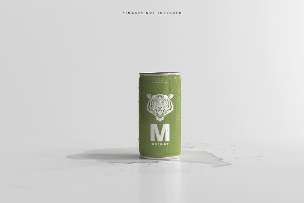 180ml Mini Soda or Beer Can with Water Drops Mockups