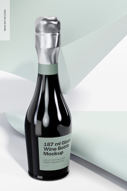 187 ml Glass Wine Bottle Mockup, Perspective