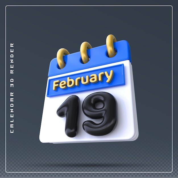 PSD 19 lutego ikona kalendarza renderowania 3d