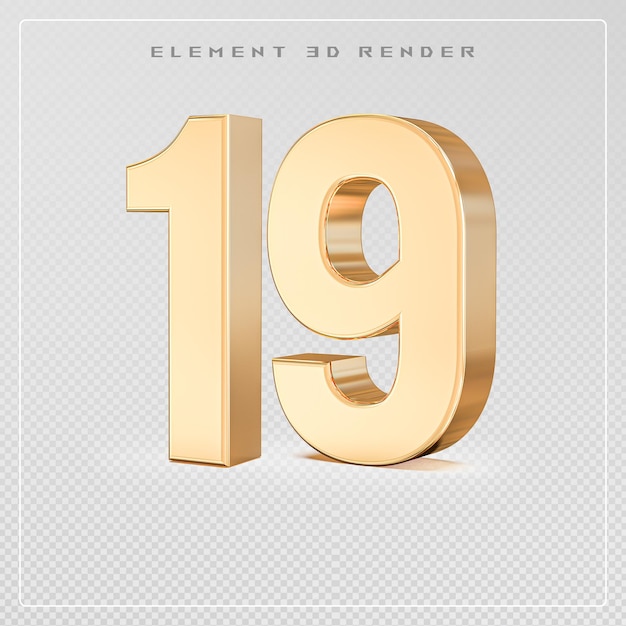 PSD 19 number golden 3d render