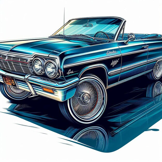 PSD Автомобиль chevy impala lowrider 1964 года, изображенный на белом фоне