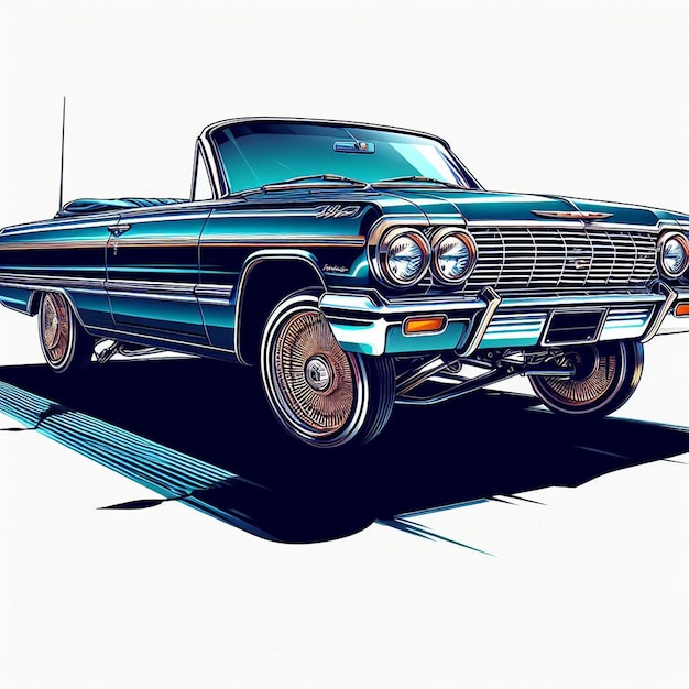 PSD Автомобиль chevy impala lowrider 1964 года, изображенный на белом фоне