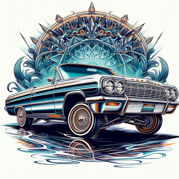 Автомобиль chevy impala lowrider 1964 года, изображенный на белом фоне