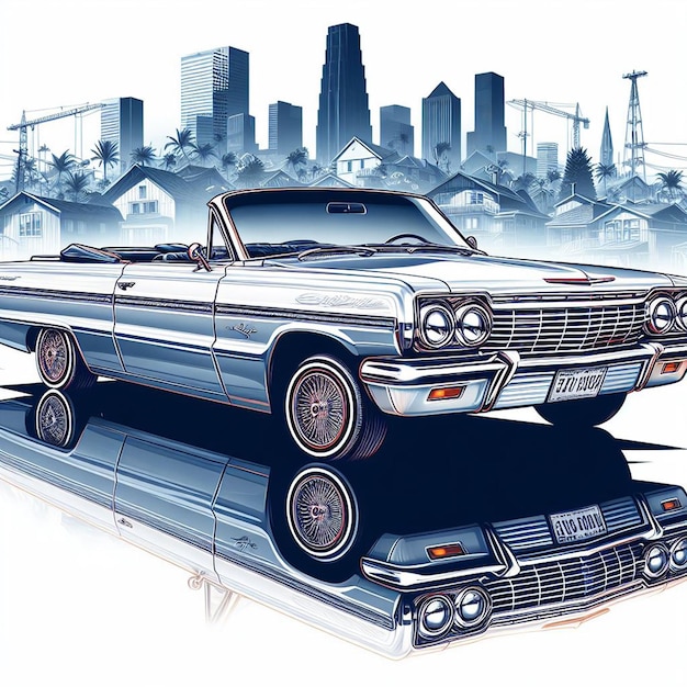 PSD Автомобиль chevy impala lowrider 1964 года, изображенный на белом фоне