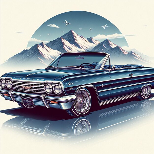 PSD Автомобиль chevy impala lowrider 1964 года, изображенный на белом фоне