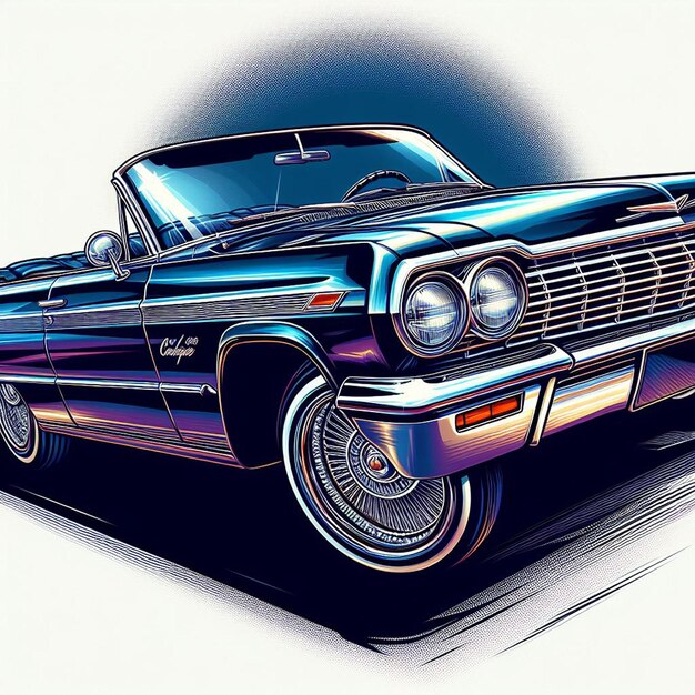 Автомобиль chevy impala lowrider 1964 года, изображенный на белом фоне