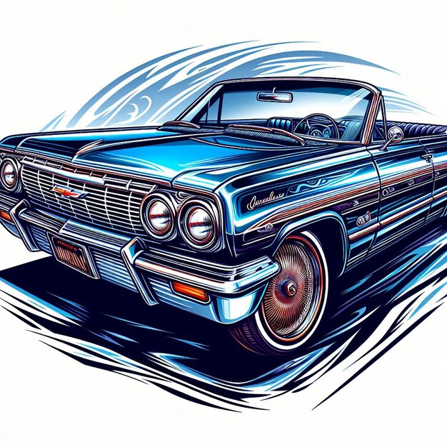 PSD Автомобиль chevy impala lowrider 1964 года, изображенный на белом фоне