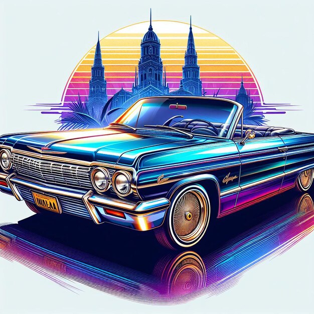 Автомобиль chevy impala lowrider 1964 года, изображенный на белом фоне