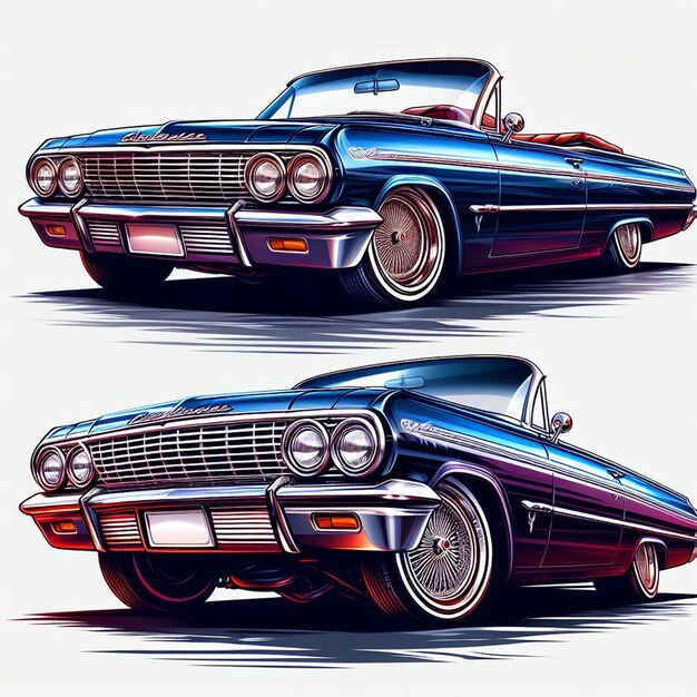 PSD la foto dell'auto chevy impala lowrider del 1964 isolata su sfondo bianco