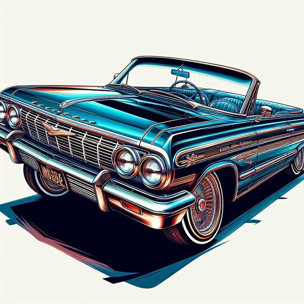 PSD 1964 chevy impala lowrider car pic isolated on white background