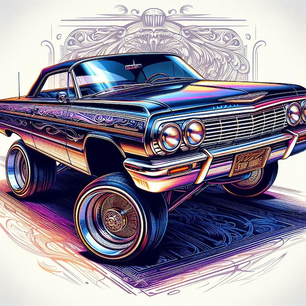 PSD 1964 chevy impala lowrider car pic isolated on white background