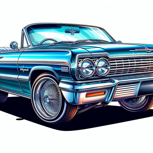 PSD la foto dell'auto chevy impala lowrider del 1964 isolata su sfondo bianco