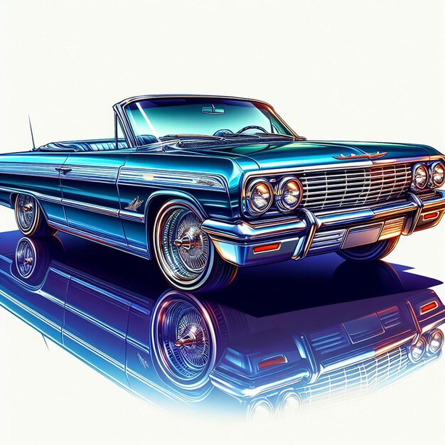 PSD 1964 chevy impala lowrider car pic isolated on white background