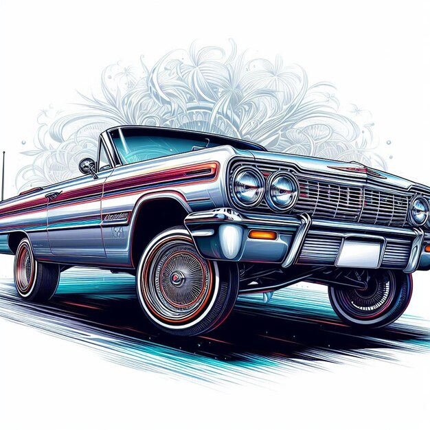 PSD la foto dell'auto chevy impala lowrider del 1964 isolata su sfondo bianco