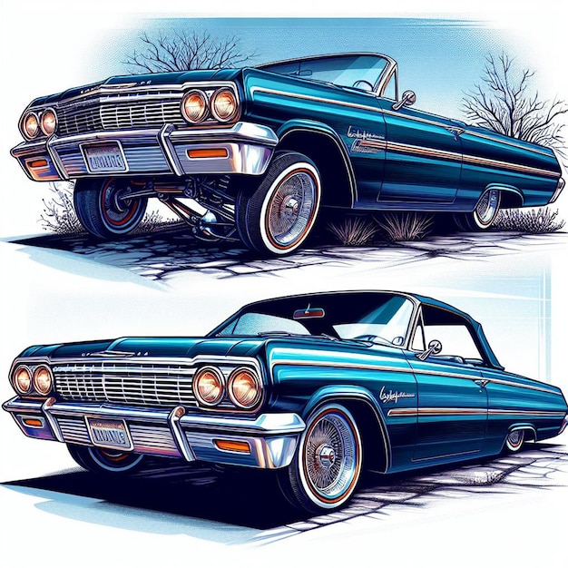 La foto dell'auto chevy impala lowrider del 1964 isolata su sfondo bianco