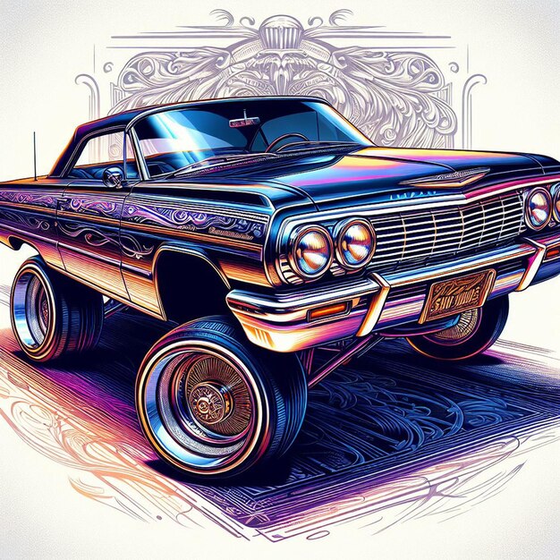 La foto dell'auto chevy impala lowrider del 1964 isolata su sfondo bianco