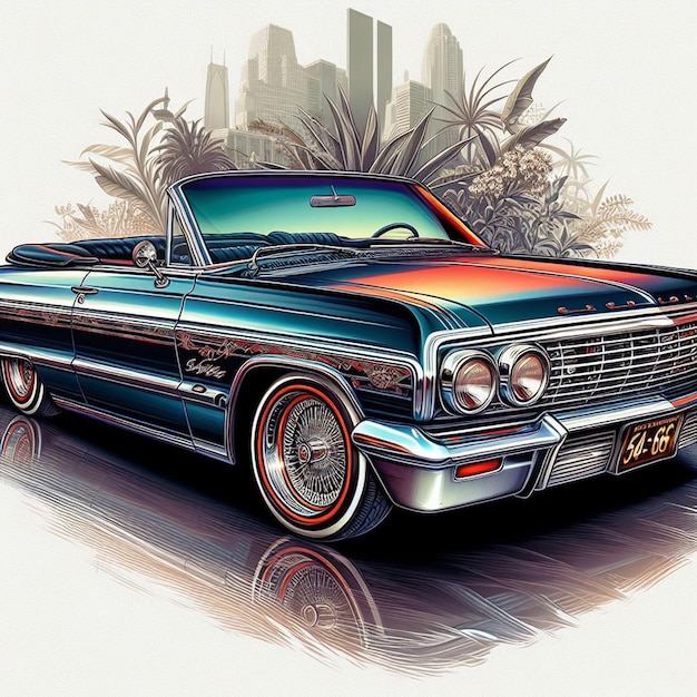 La foto dell'auto chevy impala lowrider del 1964 isolata su sfondo bianco