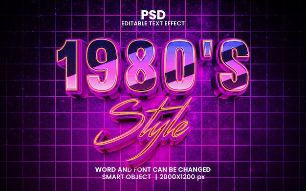 PSD 1980s style 3d editable text effect premium psd with background