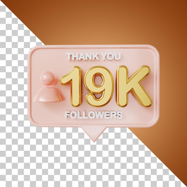 19k followers gold 3d rendering