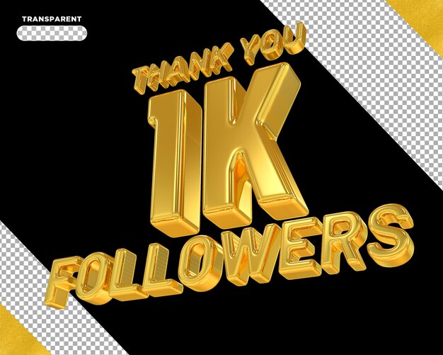 1k followers with numbers gold 3d render