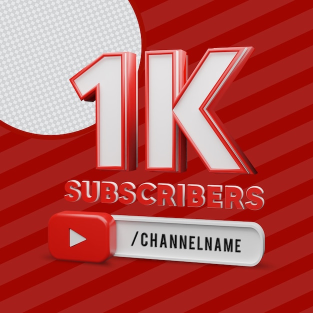 1k youtube subscribers 3d render with channel name editable text