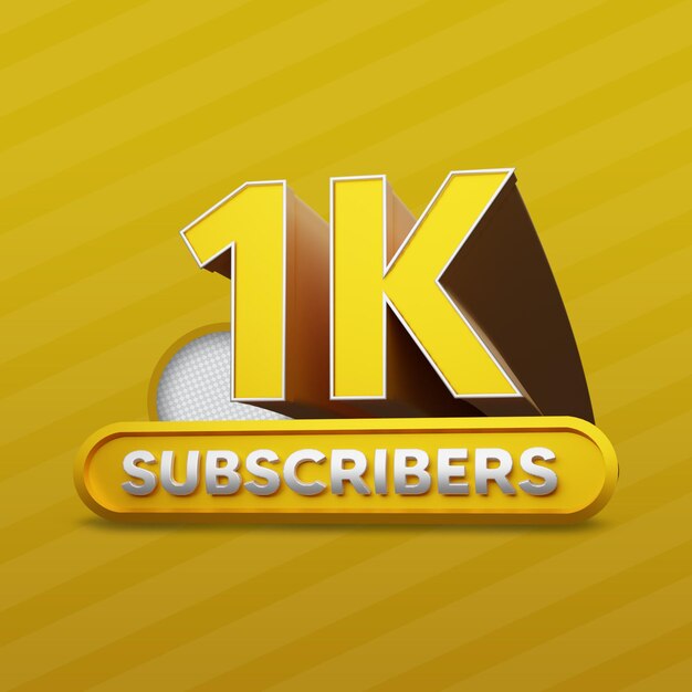 1k abbonati youtube golden 3d rendering