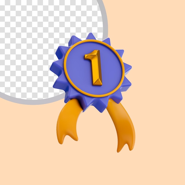 1st rank badge icon 3d render concept for winner guarantee winning prize ribbon symbol