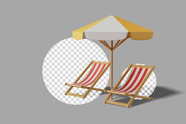 2 해변 의자와 파라솔 3d 렌더링 그림