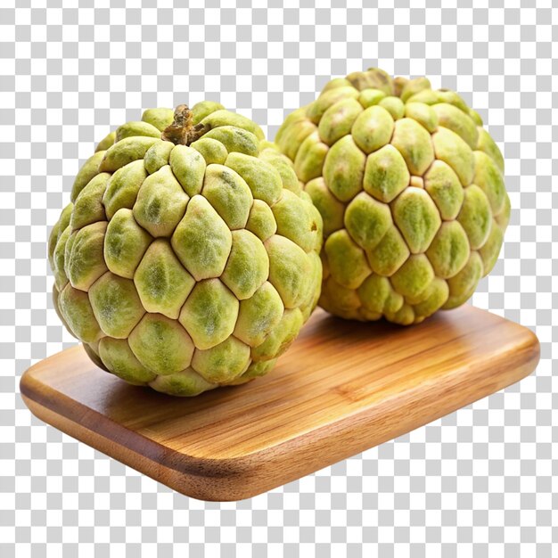 PSD 2 custard apples on cutting board on transparent background