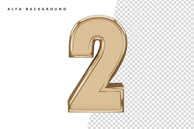 2 gold number with 3d rendering